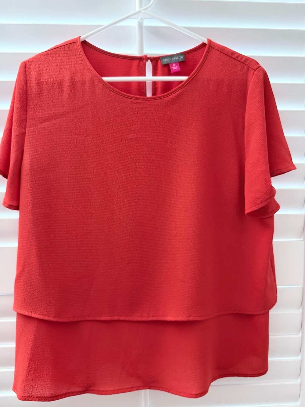 Vince Camuto Coral-Orange Layered Short-Sleeve Blouse